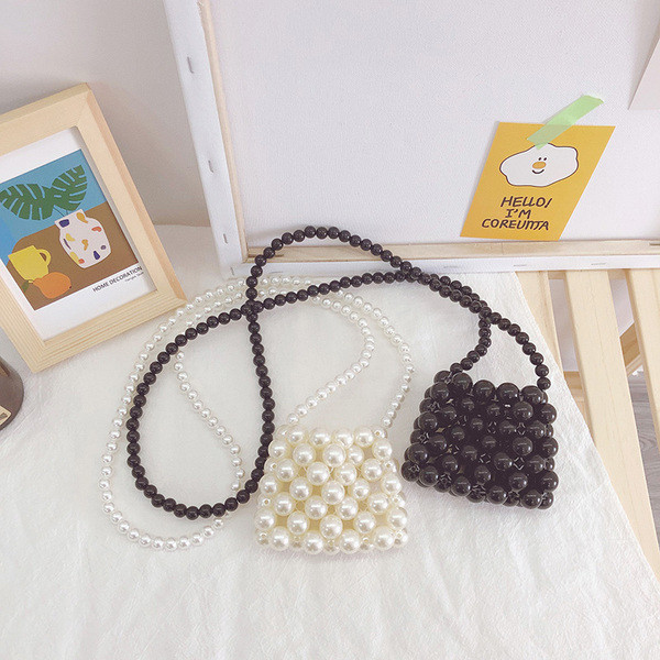 Κομψή παιδική τσάντα για κορίτσια με μακριά λαβή και πέρλες