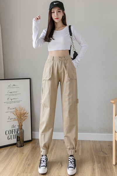 Γυναικείο παντελόνι με τσέπες με υψηλή ελαστική μέση