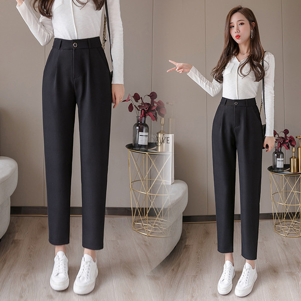 Női nadrág magas derékkal - egyenes modell fekete színben