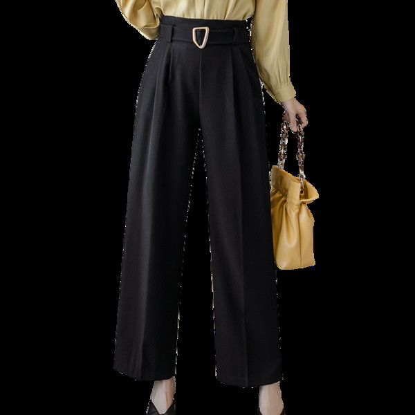 Φαρδύ μοντέλο γυναικείο παντελόνι - με υψηλή μέση και ζώνη