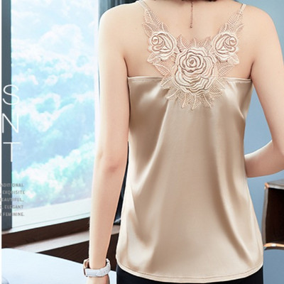 Stiilne naiste topp pitsi ja ümara kaelusega