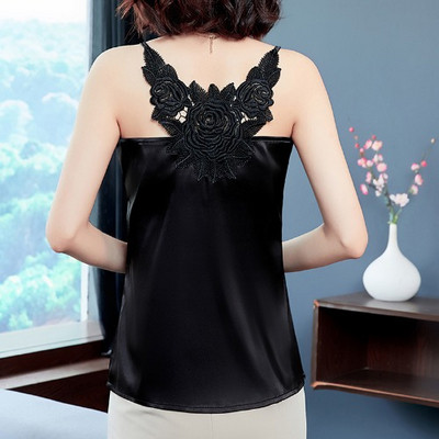 Stiilne naiste topp pitsi ja ümara kaelusega