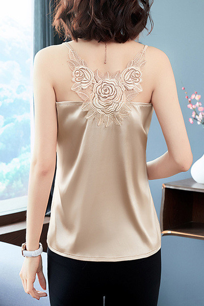 Stiilne naiste topp pitsi ja ümara kaelusega