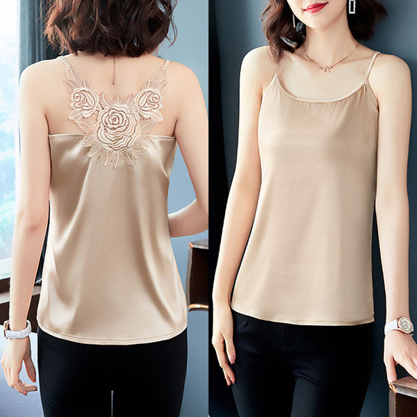 Stiilne naiste topp pitsi ja ümara kaelusega