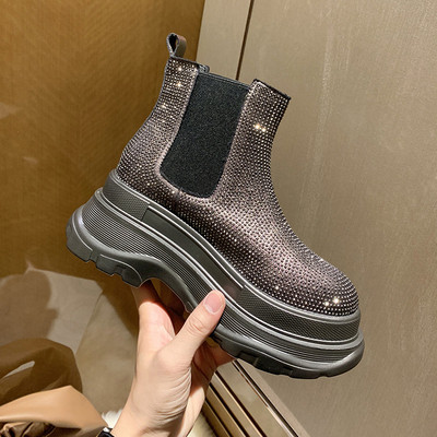 Γυναικείες μοντέρνες μπότες με πέτρες με ψηλό τακούνι σε δύο χρώματα