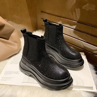 Γυναικείες μοντέρνες μπότες με πέτρες με ψηλό τακούνι σε δύο χρώματα