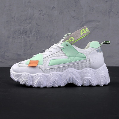 Casual γυναικεία αθλητικά παπούτσια από ύφασμα και οικολογικό δέρμα με τραχιά σόλα