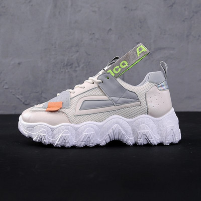 Casual γυναικεία αθλητικά παπούτσια από ύφασμα και οικολογικό δέρμα με τραχιά σόλα