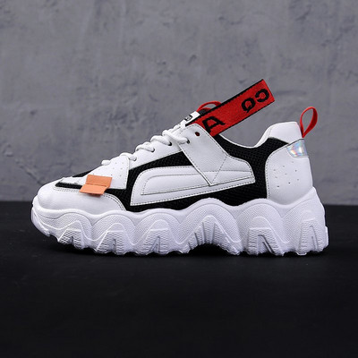 Casual γυναικεία αθλητικά παπούτσια από ύφασμα και οικολογικό δέρμα με τραχιά σόλα