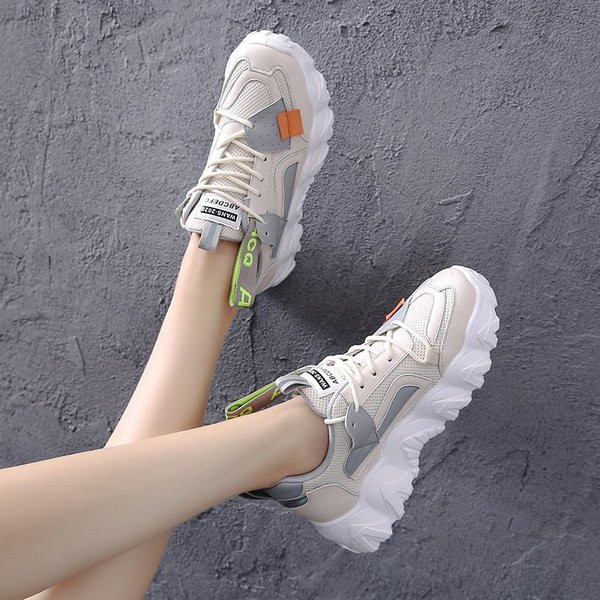 Casual γυναικεία αθλητικά παπούτσια από ύφασμα και οικολογικό δέρμα με τραχιά σόλα