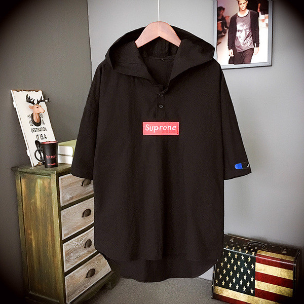 Meeste vabaaja asümmeetriline kapuutsiga t-särk