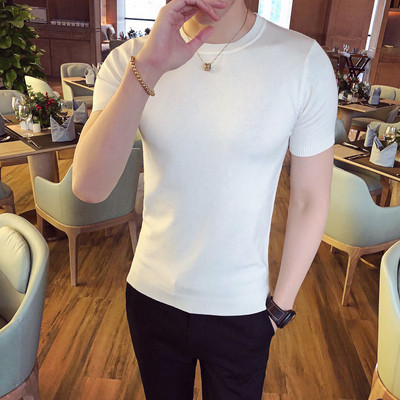 Férfi blúz vékony kötésű sima modellből, rövid ujjal