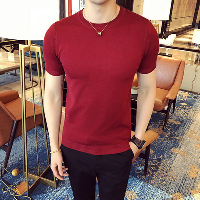 Férfi blúz vékony kötésű sima modellből, rövid ujjal