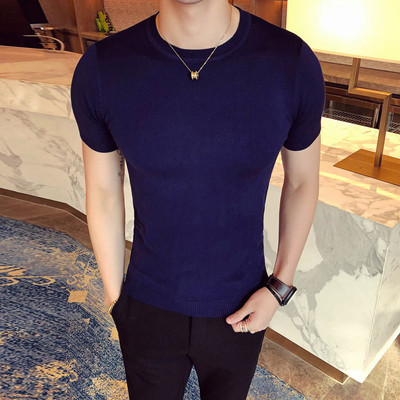 Férfi blúz vékony kötésű sima modellből, rövid ujjal