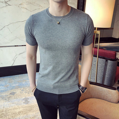 Férfi blúz vékony kötésű sima modellből, rövid ujjal