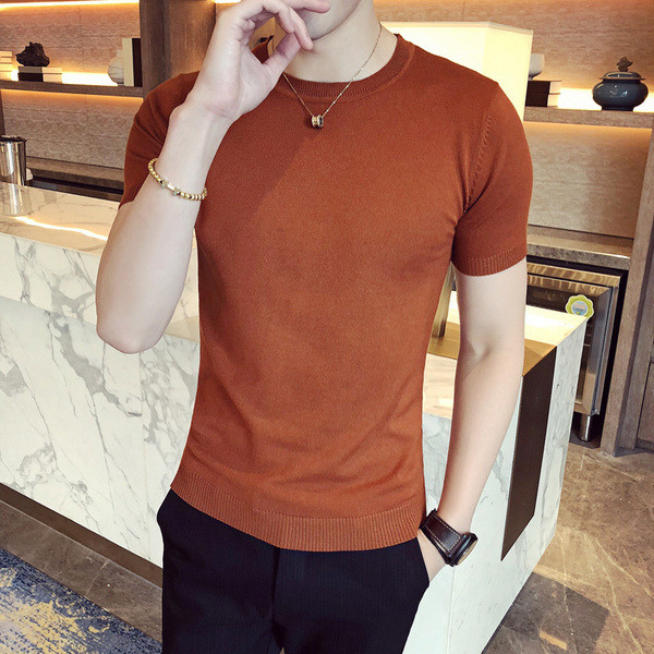 Férfi blúz vékony kötésű sima modellből, rövid ujjal