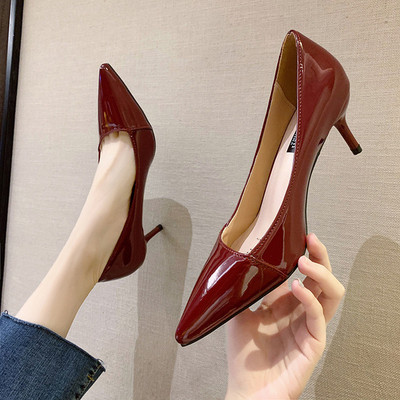 Έκο δερμάτινα παπούτσια μυτερό  μοντέλο με ψηλό τακούνι