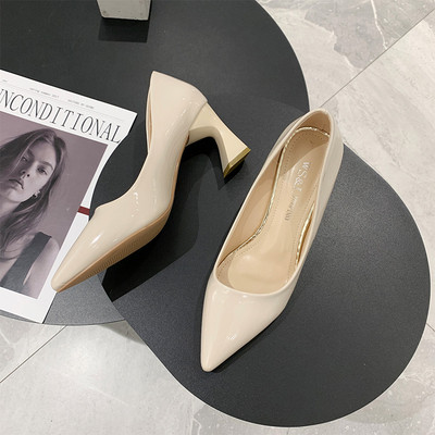 Μοντέρνα γυναικεία παπούτσια μυτερά με χοντρό τακούνι