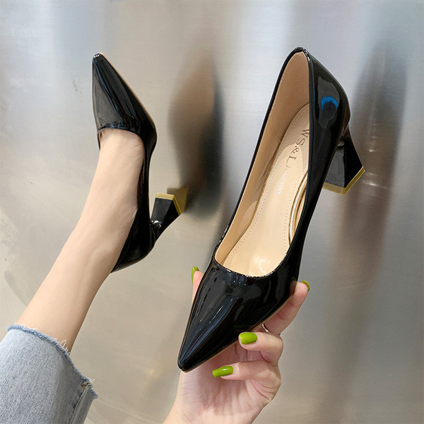 Μοντέρνα γυναικεία παπούτσια μυτερά με χοντρό τακούνι