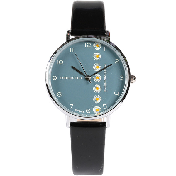 Γυναικείο καθημερινό ρολόι με μαργαρίτες - στρογγυλό σχήμα