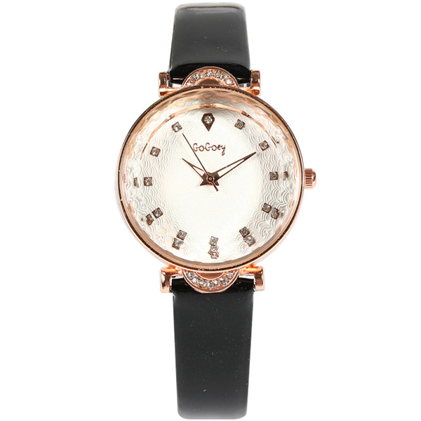 Ženski sat s tankim kožnim remenom i ukrasnim kamenčićima