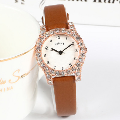 Γυναικείο κομψό ρολόι με διακοσμιτικές πέτρες και δερμάτινο λουράκι