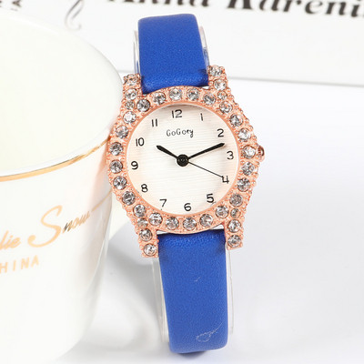 Γυναικείο κομψό ρολόι με διακοσμιτικές πέτρες και δερμάτινο λουράκι