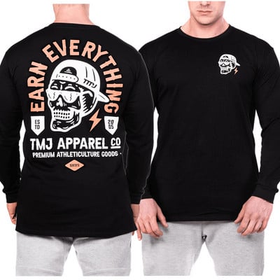 Ανδρική μπλούζα casual με μακριά μανίκια και εφαρμογές