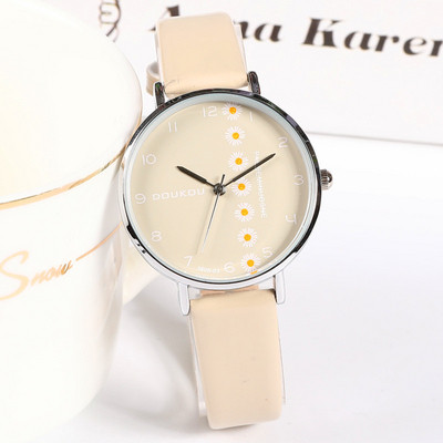 Γυναικείο ρολόι με οικολογικό δερμάτινο λουράκι - στρογγυλό σχήμα