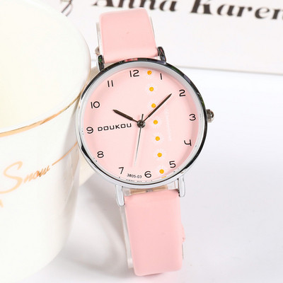 Γυναικείο ρολόι με οικολογικό δερμάτινο λουράκι - στρογγυλό σχήμα