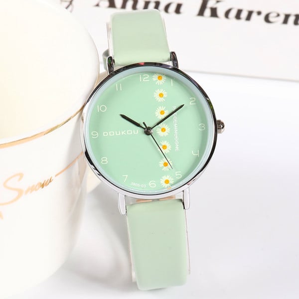 Γυναικείο ρολόι με οικολογικό δερμάτινο λουράκι - στρογγυλό σχήμα