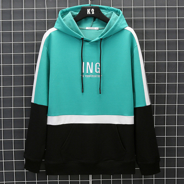 Sport-alkalmi férfi blúz kapucnival és hímzéssel