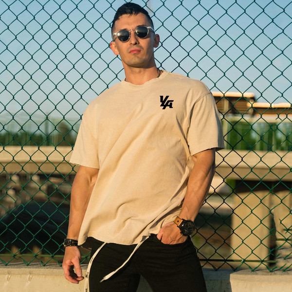 Férfi pamut póló ovális nyakkivágással és rövid ujjal