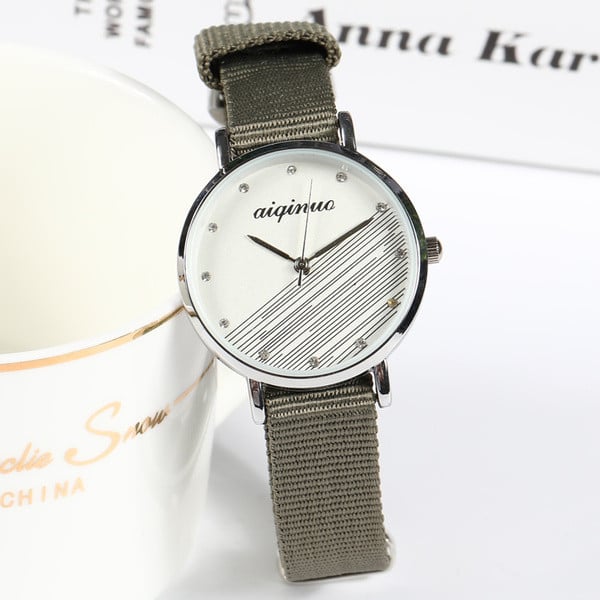 Γυναικείο ρολόι με υφασμάτινο λουράκι - στρογγυλό σχήμα