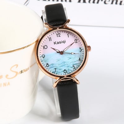 Γυναικείο ρολόι με λεπτό δερμάτινο λουράκι - στρογγυλό σχήμα