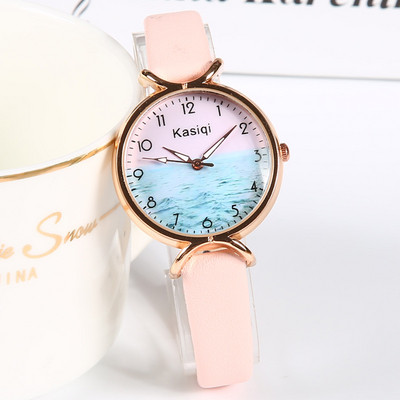 Γυναικείο ρολόι με λεπτό δερμάτινο λουράκι - στρογγυλό σχήμα