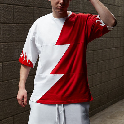 Kéttónusú férfi póló széles modell ovális nyakkivágással