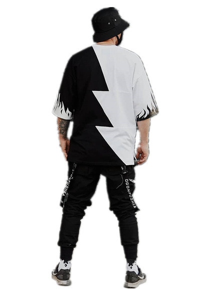 Kéttónusú férfi póló széles modell ovális nyakkivágással