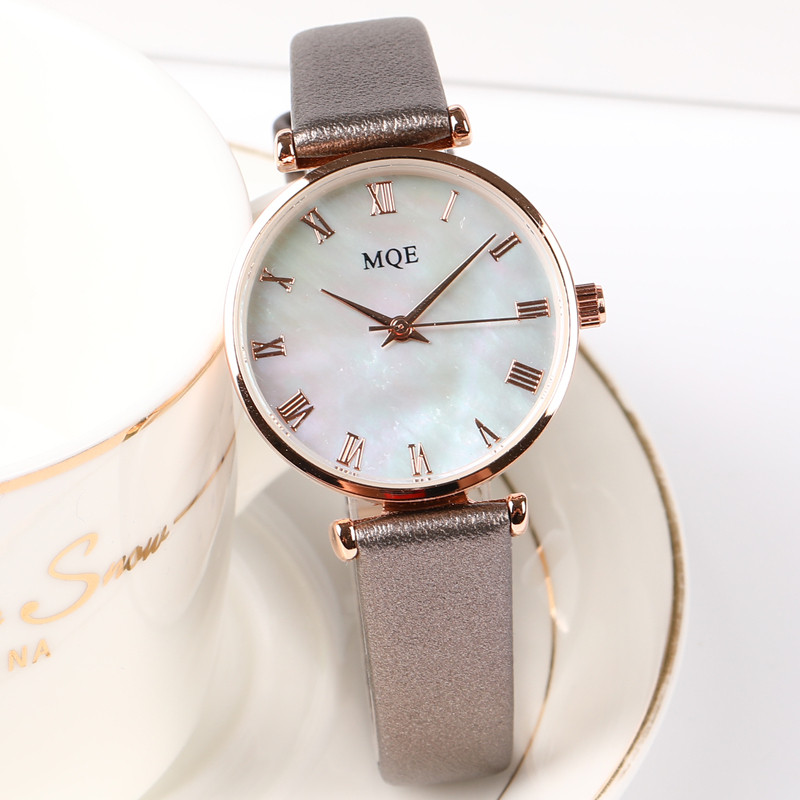 Γυναικείο ρολόι με μάρμαρο εφέ και δερμάτινο λουράκι