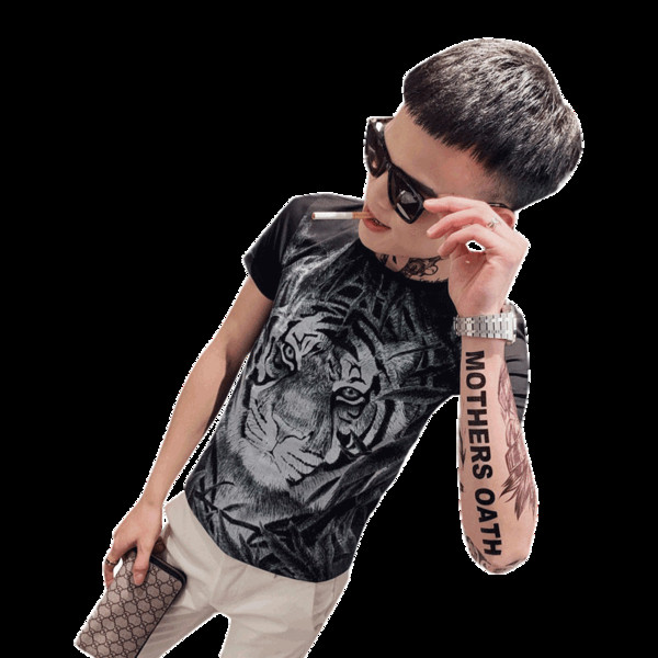 Meeste T-särk lõvi aplikatsiooniga