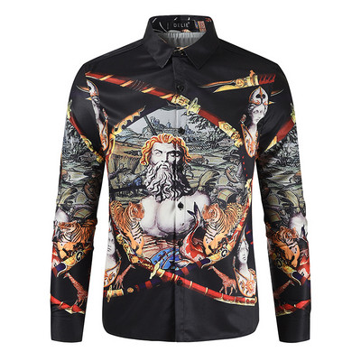 Uus mudel kaasaegne pikkade varrukatega ja värvitrükiga meeste särk