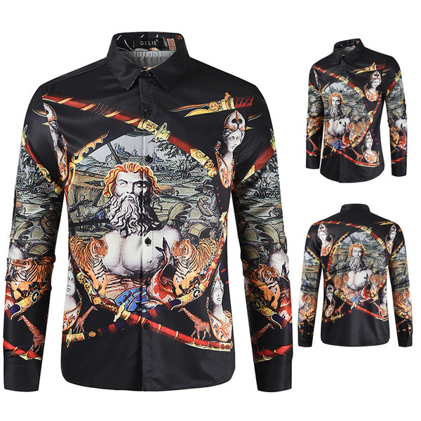 Uus mudel kaasaegne pikkade varrukatega ja värvitrükiga meeste särk