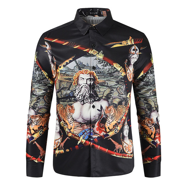 Uus mudel kaasaegne pikkade varrukatega ja värvitrükiga meeste särk