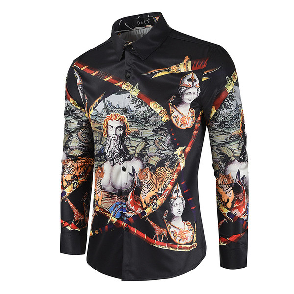 Uus mudel kaasaegne pikkade varrukatega ja värvitrükiga meeste särk