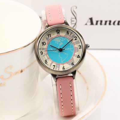 Γυναικείο ρολόι με λεπτό δερμάτινο λουράκι - στρογγυλό σχήμα