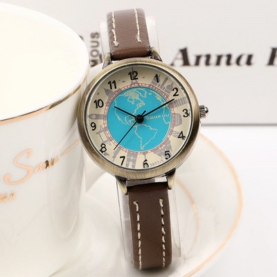 Γυναικείο ρολόι με λεπτό δερμάτινο λουράκι - στρογγυλό σχήμα