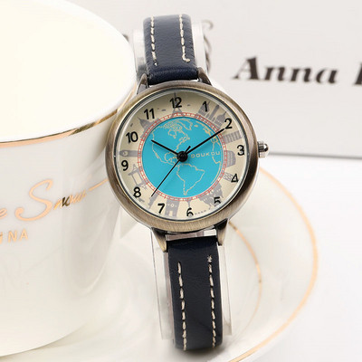 Γυναικείο ρολόι με λεπτό δερμάτινο λουράκι - στρογγυλό σχήμα