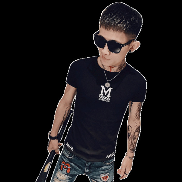 Nyári férfi póló hímzéssel és rövid ujjal