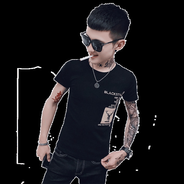 Ανδρικό μπλουζάκι με κοντό μανίκι και πολύχρωμο απλικέ