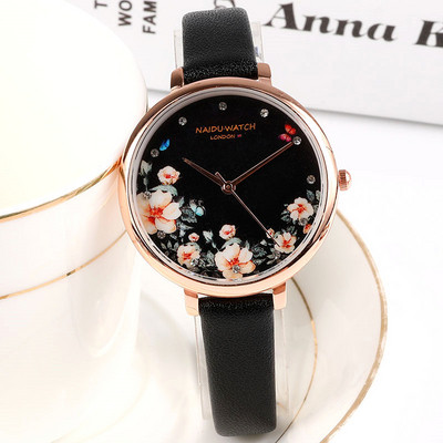 Lillede ja nahkrihmaga naiste käekell - mitu mudelit